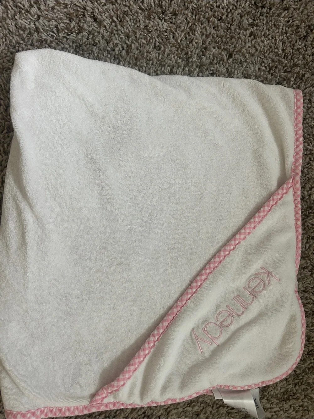 Kennedy -  White & Pink Trim Hooded Baby Towel pbk